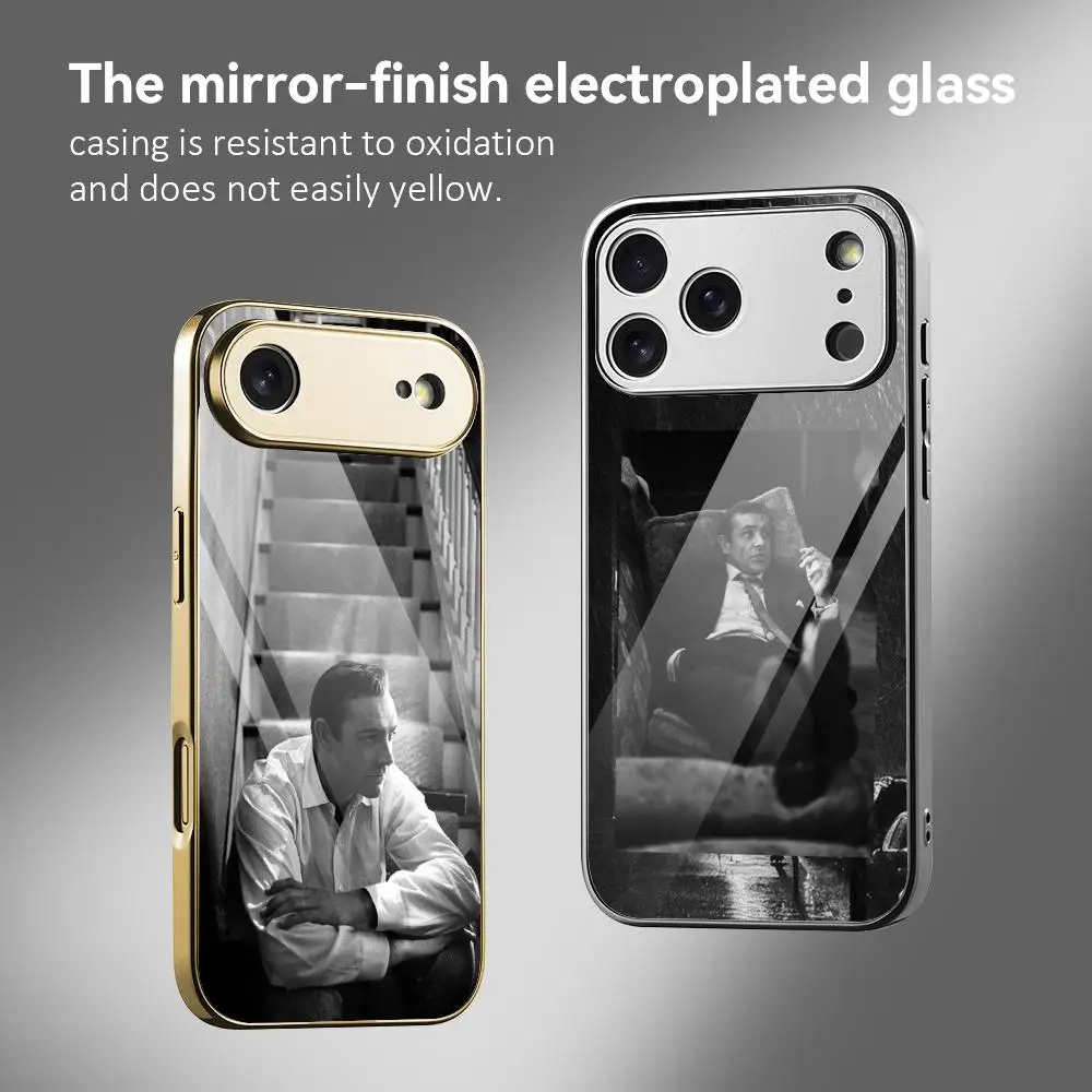 

S-Sean Connery Fashion Phone Case For IPhone 17 16 15 14 13 12 Pro Max Plus Electroplated Metal Bumper Case Tempered Glass Back