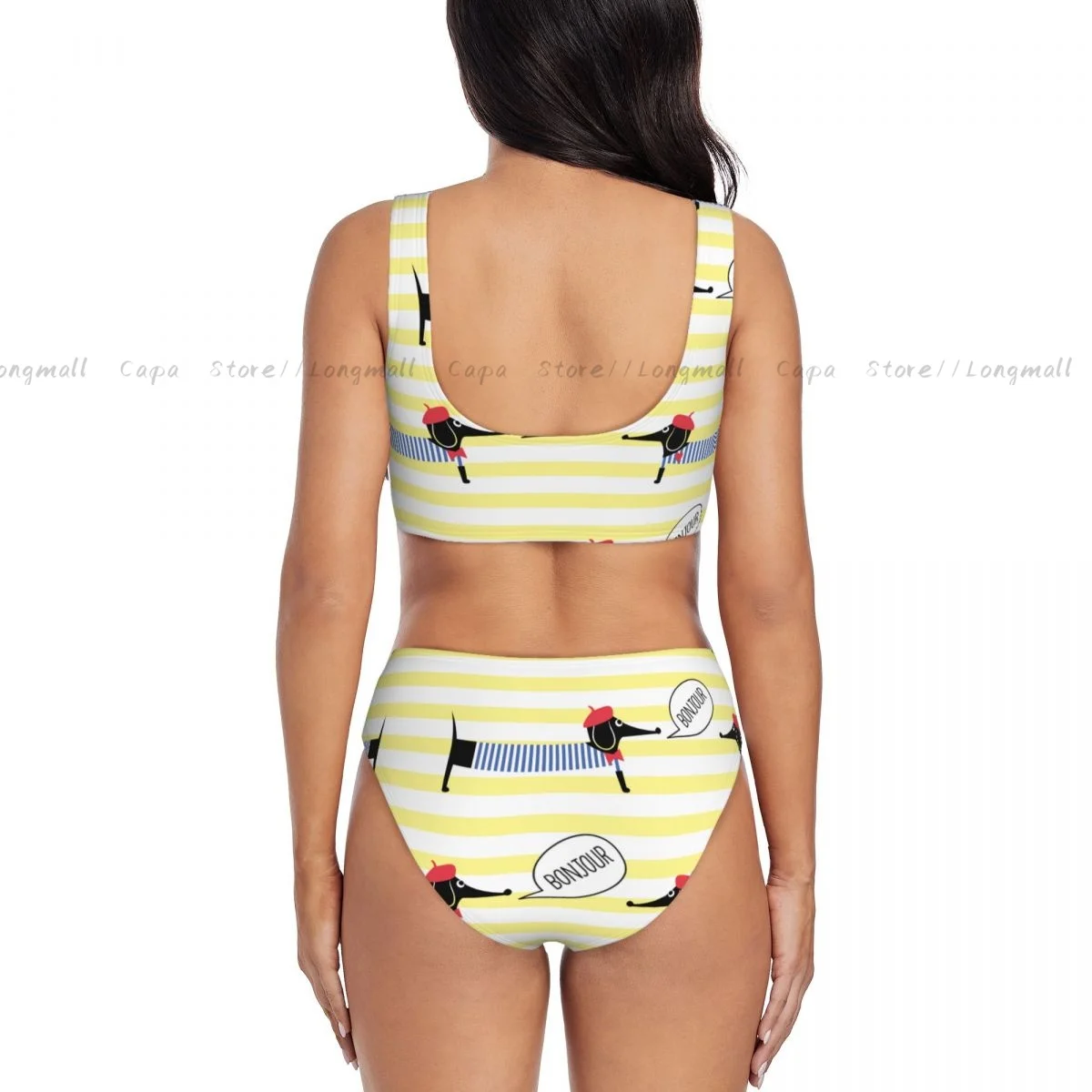 Bonito dos desenhos animados dachshund francês vestido cão biquíni feminino sexy maiô separado de duas peças beachwear