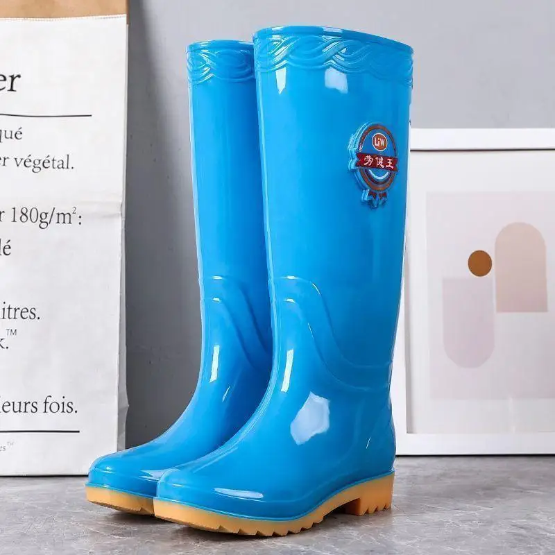 

Ladies Long Anti-Slip Rain Boots Comfortable High-Tube Mid-Calf Cow Tendon Bottom Water-Gum Shoes Spring Autumn EVA Material