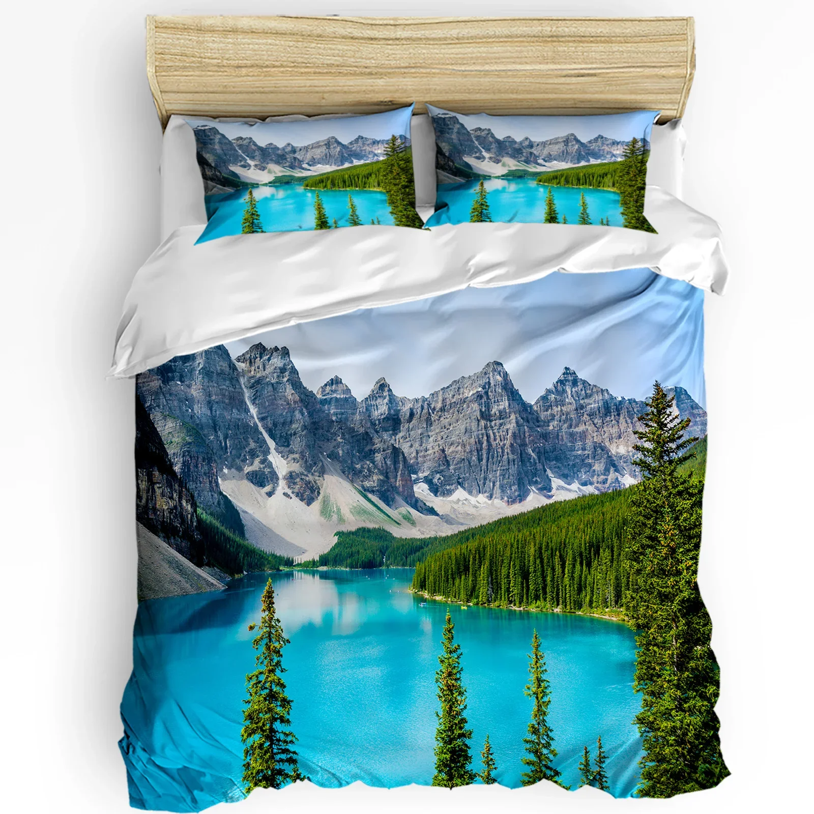 3pcs Bedding Set Canada Lake Landscape Rock Mountain Peaks Trees Duvet Cover Pillow Case Boy Kid Teen Girl Bedding Covers Set