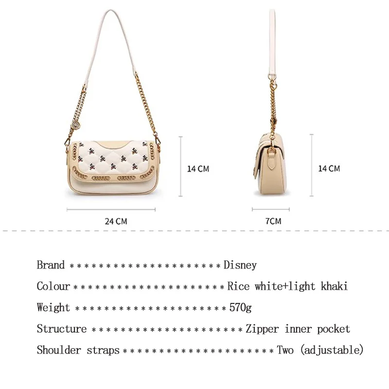 New Brand Disney Lingge Bag Embroidered Mickey Lady Underarm Small Square Bag Fashion Women Shoulder Crossbody Bag Handbag