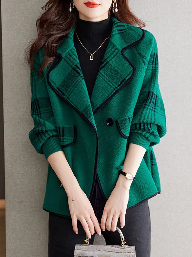 Turn-down Collar Fashion Elegant Coat Jackets Women's Casual Striped Korean Chaquetas Short Woolen Lapel New Outerwear Top
