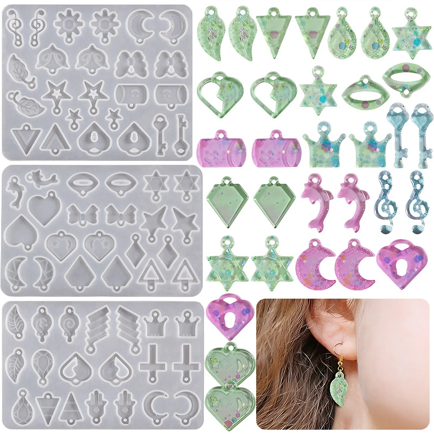 1Pcs Earring Pendants Epoxy Resin Silicone Mold Mixed Style Jewelry Making Casting Molds for DIY Keychain Earring Pendant Mould