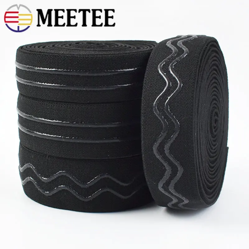 2/5/10Meters Black Nylon Elastic Bands 20/25mm Non-slip Silicone Rubber Bag Strap Webbing Tape DIY Garment Sewing Accessories