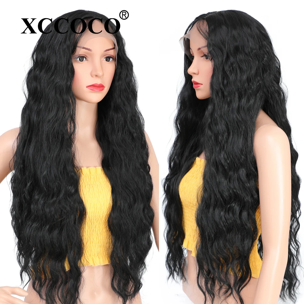 

Synthetic Lace Front Wigs 32 Inch Body Wave Middle Part Black Glueless Long Body Wave Synthetic Lace Hair Wigs for Black Women