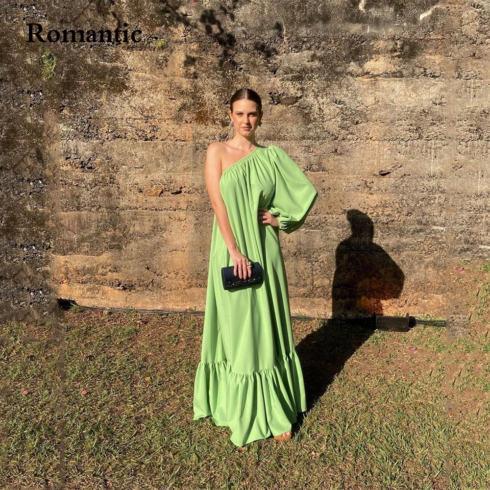 

Romantic Light Green Satin Evening Dress A Line One Shoulder Long Party Gowns Saudi Arabia For Celebrity Special Occasion Gowns