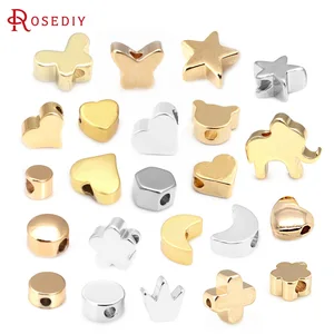 18k color dorado corazón corazón estrella ciruela luna redonda mariposa elefante hexágono oso cruz corona forma espaciadora cuentas de brazalete de brazaletes 6 Beads de elefantes de las mejores ventas - №6