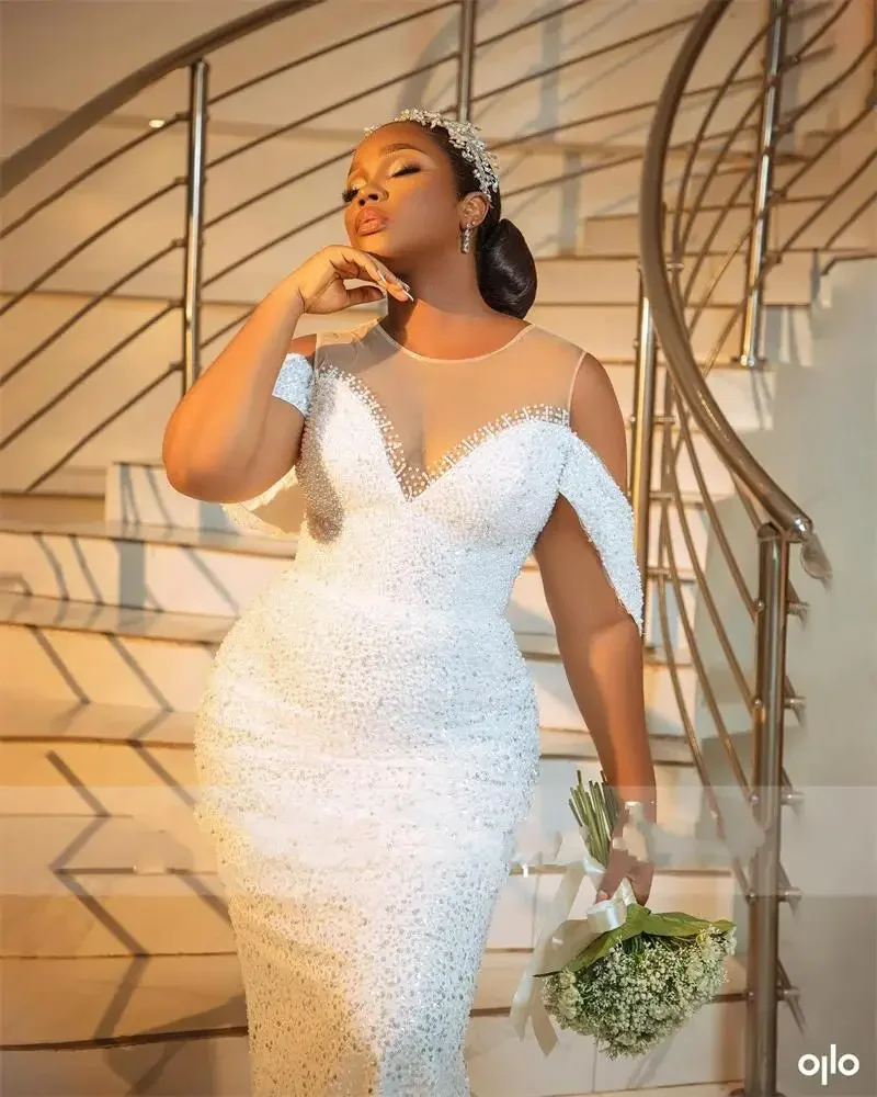 Maßgeschneiderte wundervolle Glitzer Meerjungfrau afrikanische Brautkleider Robe De Mariee voller glänzender Perlen Kristalle Brautkleid