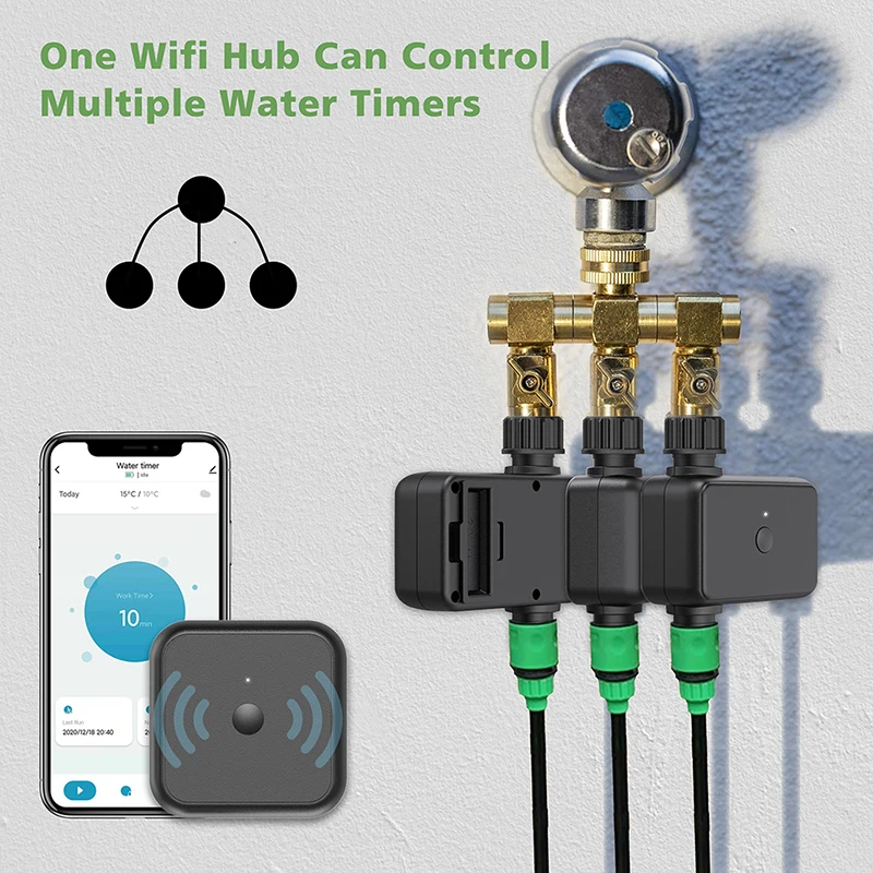 Smart Hose Watering Timer with Wi-Fi Hub, Compatible with Alexa, Tuya/Smart Life, BLACK