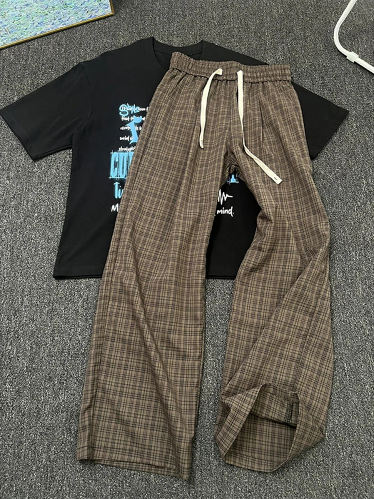 

Мужские летние повседневные брюки Ce Brown Lazy Plaid CleanFit прямого кроя в американском ретро-стиле, широкие драпированные брюки, джинсы прямого кроя