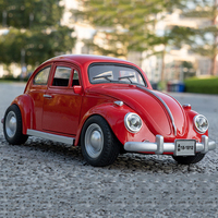 1:18 Mini Beetle 1955 Model Toy Cars Alloy Diecast Pull Back 4 Doors Opened Sound Light Simulation Vehicle Toys for Kids Gifts