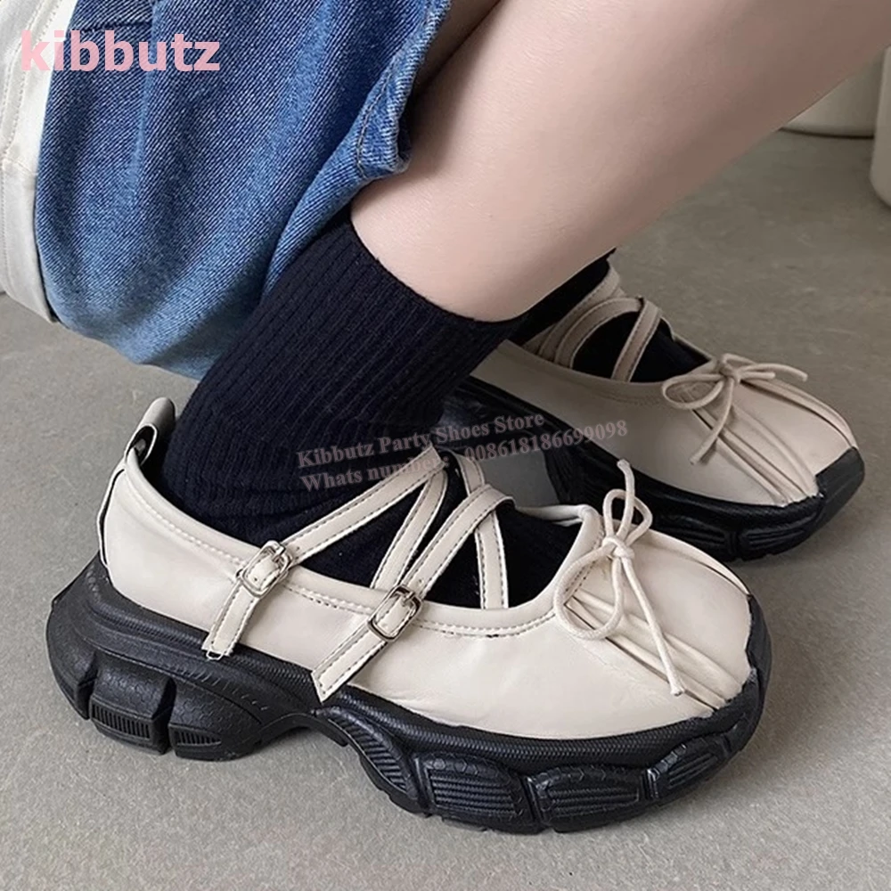 Ballet Pumps Cross Strap Bows Belt Buckle Flat With Round Toe Hollow Out Mixed Color Fashion Elegant Concise Sneakers Shoes New