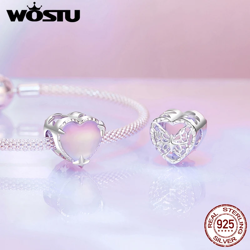 WOSTU 925 Sterling Silver Aurora Butterfly Heart Charm Bear Beads Dreamy Mermaid Star Pendant Fit Original Bracelet DIY Necklace - Image 4