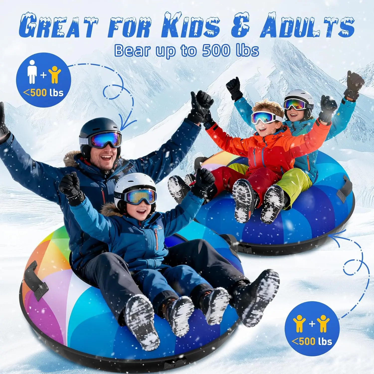 48 Inch Inflatable Snow Tube Sleigh for Children Adult Winter Outdoor Toys, Christmas Birthday Gifts for Boys and Girls