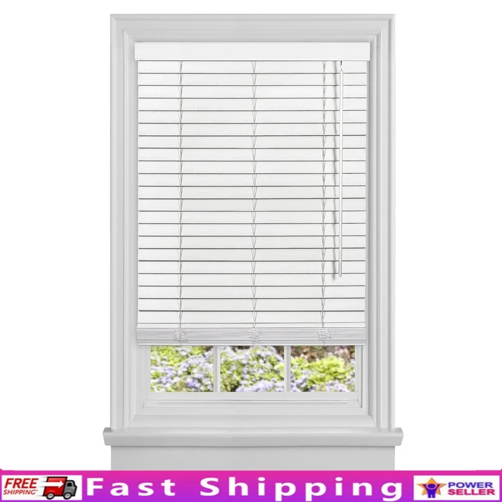 

Cordless Faux Wood Blind Room Darkening Horizontal Window Covering with Tilt Wand and Valance Child Pet Safe Installation