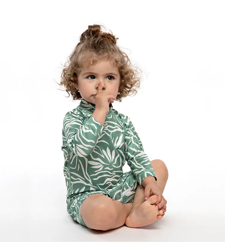 Kinderbadpak Jongens Uit Één Stuk Polyester Sneldrogende Zonnebrandcrème Met Lange Mouwen Meisjes Klein Moeder Kids Diploma Nepbadpak