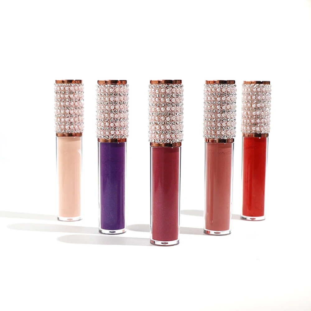 Private Label 64-Color Diamond Lip Gloss Pigment Matte Shimmer Non-stick Non-fading Custom Logo Makeup Wholesale Vegan 5 Tubes