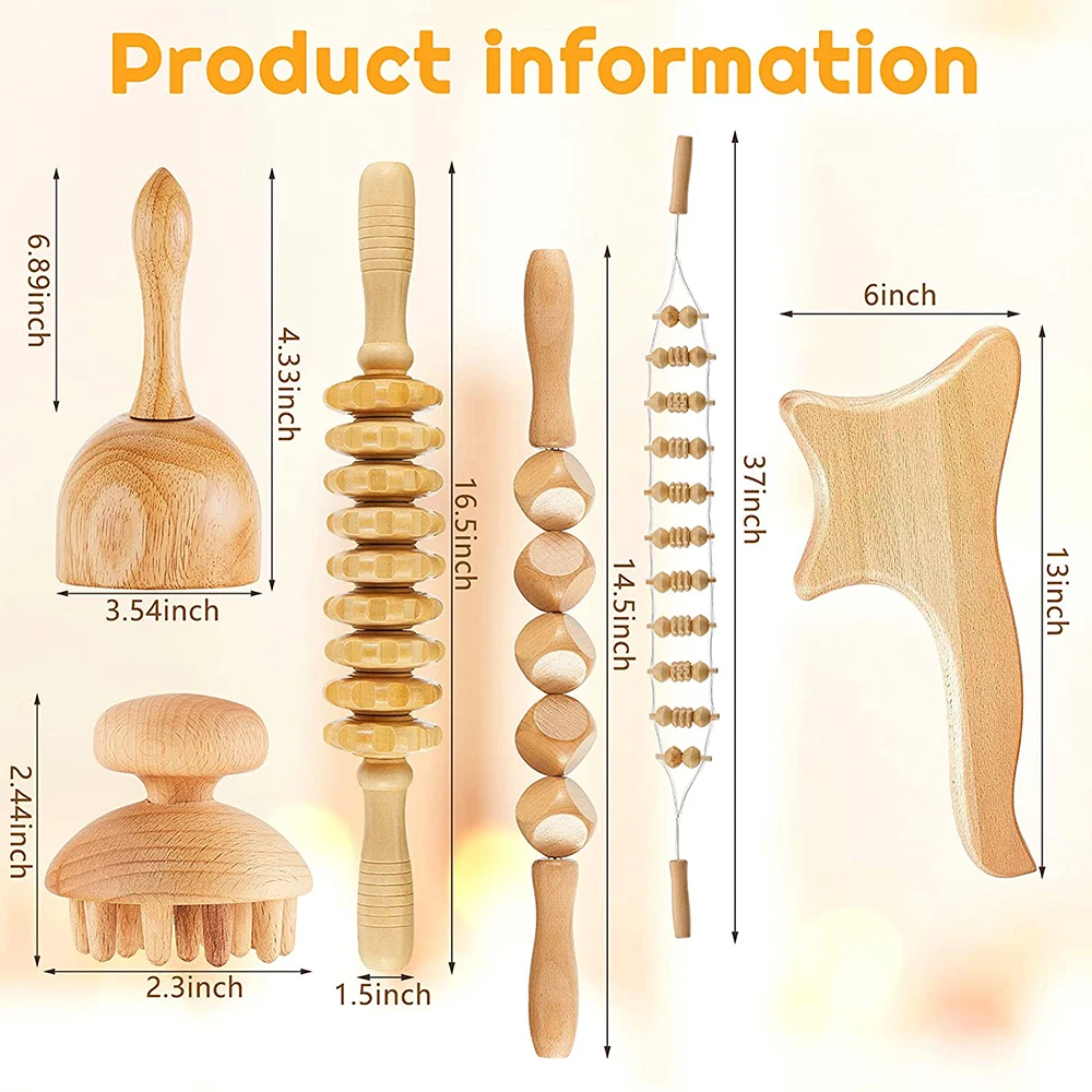 Ferramentas De Massagem Terapêutica De Madeira, Kit Maderoterapia, Massageador De Madeira Em Casa, Rolo De Madeira Gua Sha, Massageador Manual, 7 em 1