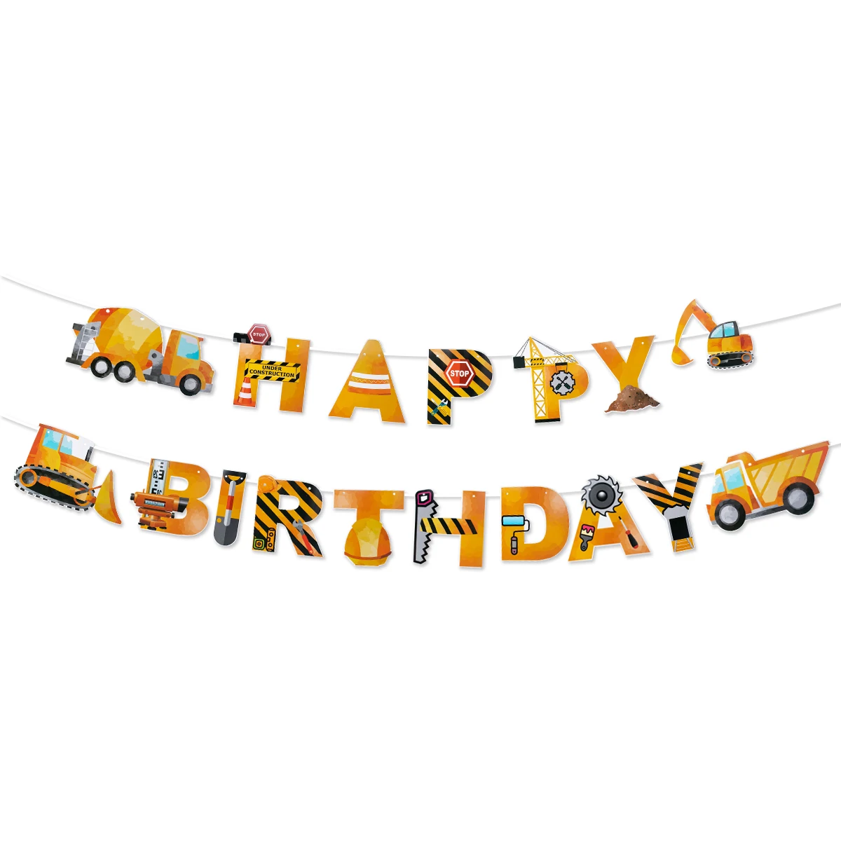 Construction happy Birthday Banner Tractor Truck Engineering vehicle pattern Garland Baby Boy One Year 1st Birthday Party Decor