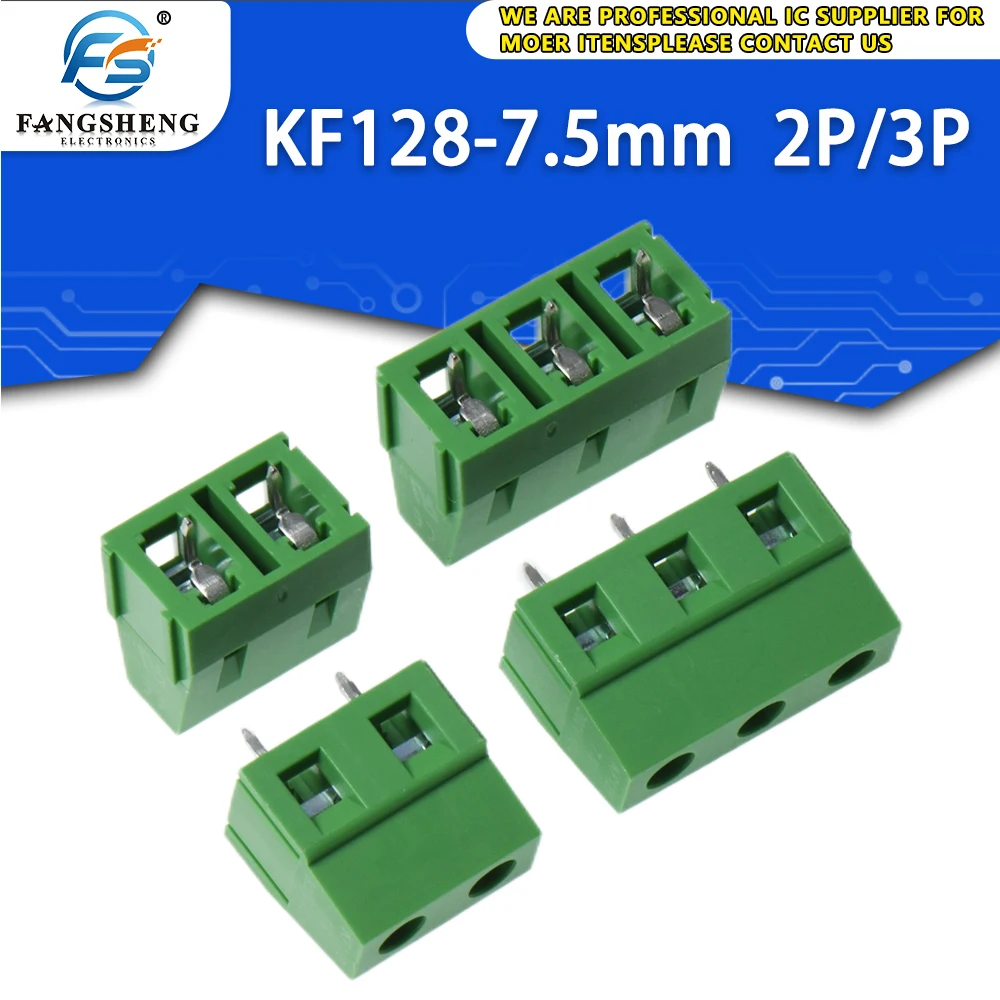 10/50pcs DG/KF128 7.5 2P 3P PCB Screw Terminal Block Conenctor 7.5mm Pitch Straight Pin Connectors  KF128 300V 10A