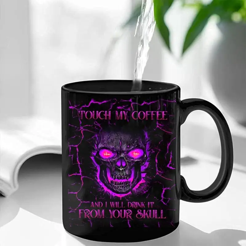 KX4B Caneca café engraçada para tocar meu café Eu vou beber crânio 11 oz chá chá cerâmica para homens Halloween
