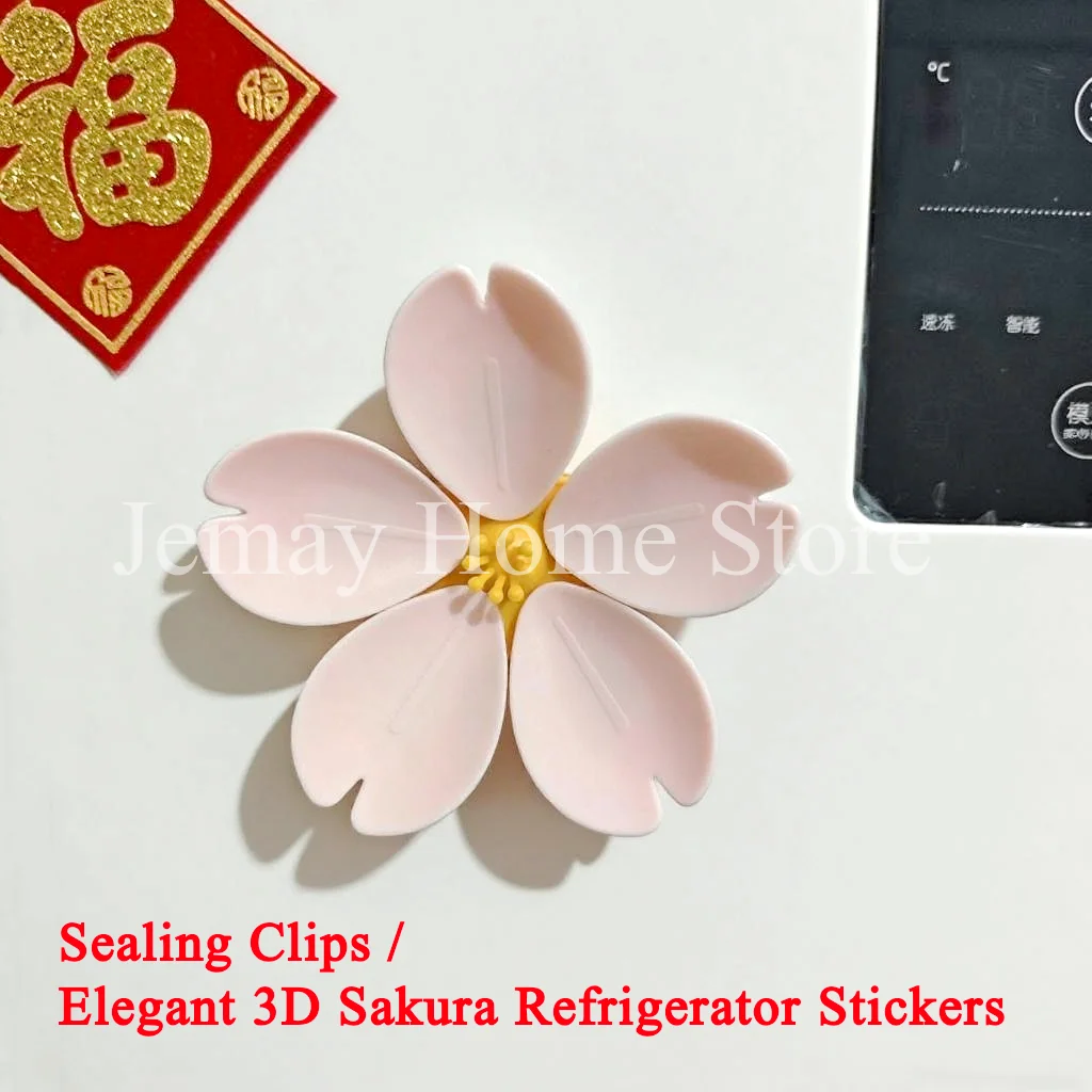 1Set Sakura Sealing Clip 3D Creative Flower Refrigerator Magnet Clip for Kitchen Magnetic Snack Food Storage Sealing Decor