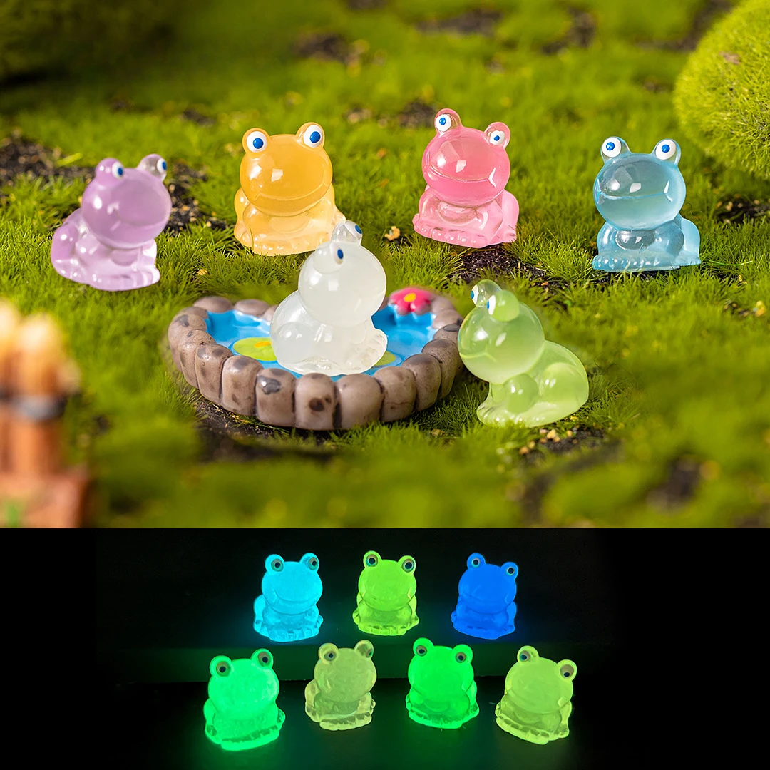 Mini Glowing in The Dark Frogs Figurines Miniature Resin Colorful Garden Dollhouse Craft Decor Home Room Table Decoration Gifts