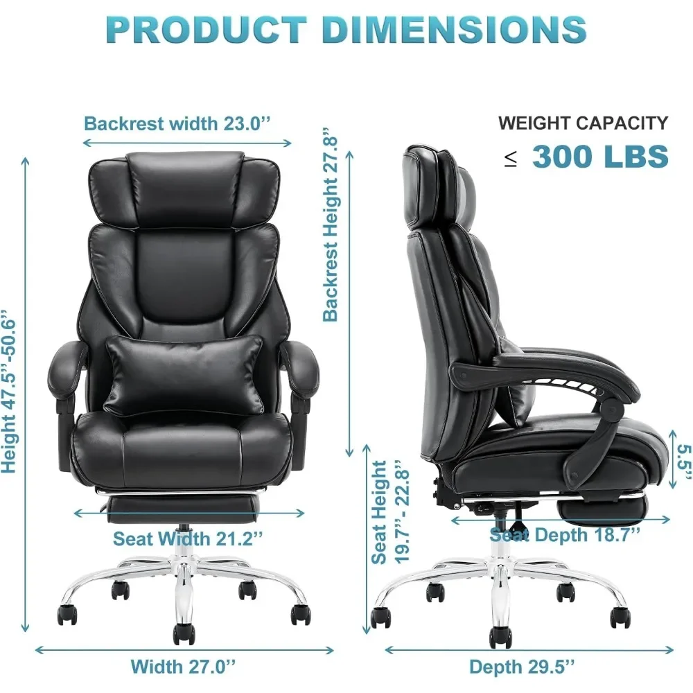 Sedia con poggiapiedi, sedia direzionale ergonomica da scrivania per computer dal design con schienale alto e cuscino lombare rimovibile, 90-135 ° Reclinabile
