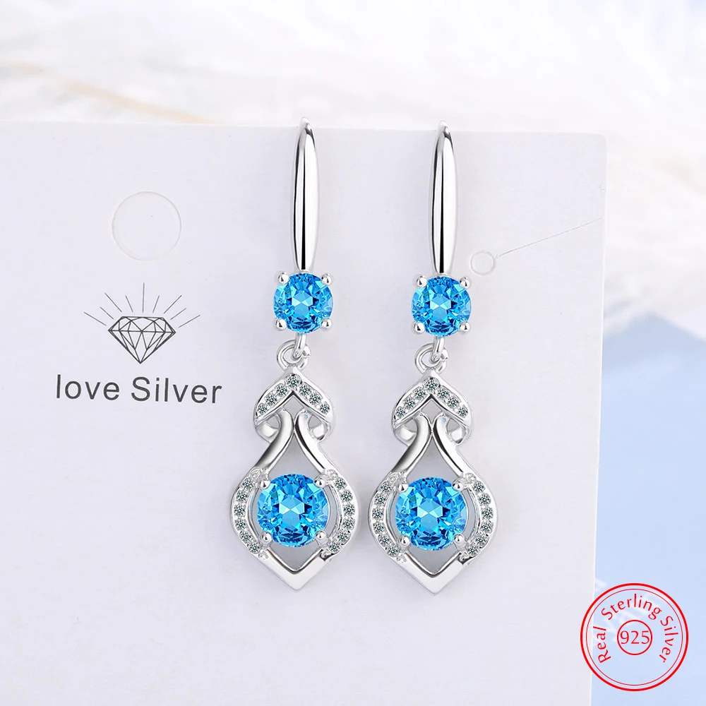 

New Jewelry Lady 925 Sterling Silver Zircon Crystal Drop Earrings Fashion FQL25067
