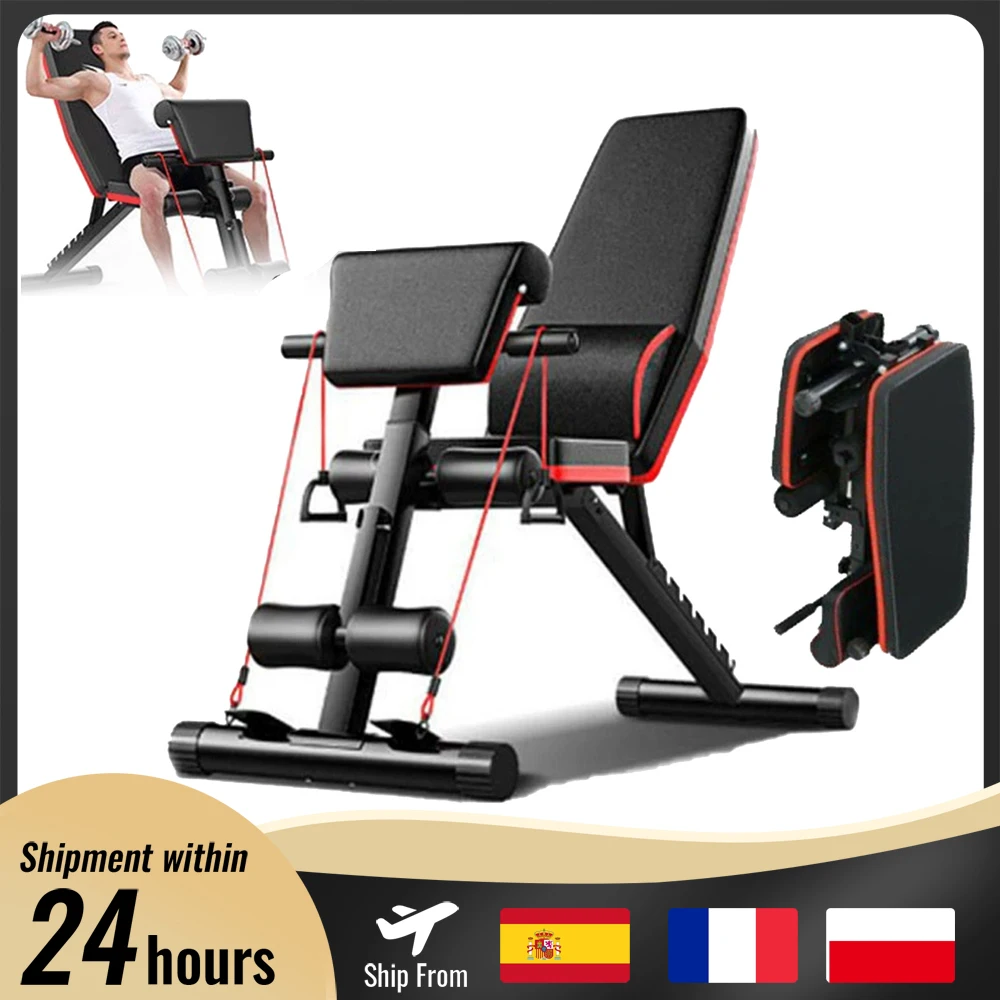 Hantelbank, faltbar, verstellbar, multifunktionale Trainingsbank, Schrägbank für Ganzkörpertraining, max. 350 kg, mit Zugschnur