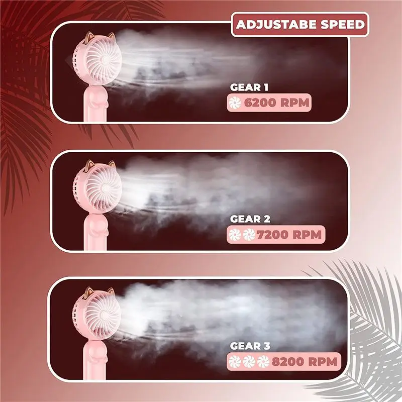 

A97G Portable Hand Held Fan with Cat Ears - Mini Fan with USB Rechargeable Battery Foldable Small Fan (Pink)