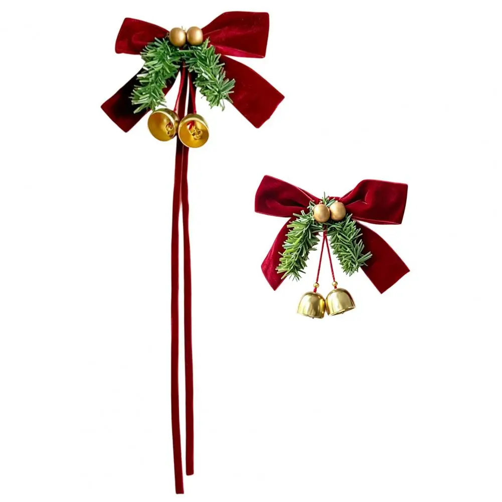 Christmas Bow Curtain Tieback Jingle Bells Festive Pine Branch Flocked Red Bow Holiday Themed Window Home Seasonal Decor