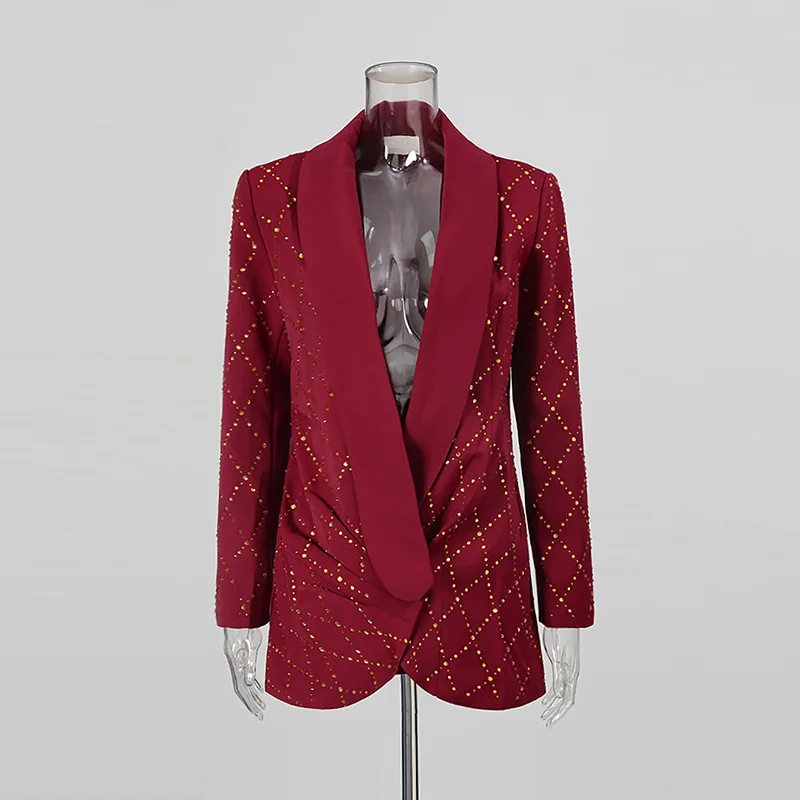 HKSH Herfst Nieuwe Vrouwen Blazer Zware Ambachtelijke Bezaaid Kleurrijke Diamanten Geplooide Socialite Stijl Luxe Ins Korte Formele Jurk HK11099