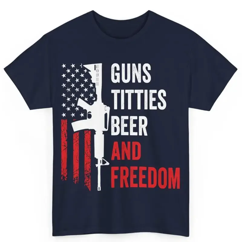 2Nd Amendment Guns Titties Beer Freedom American Flag Men'S Cotton T Shirt