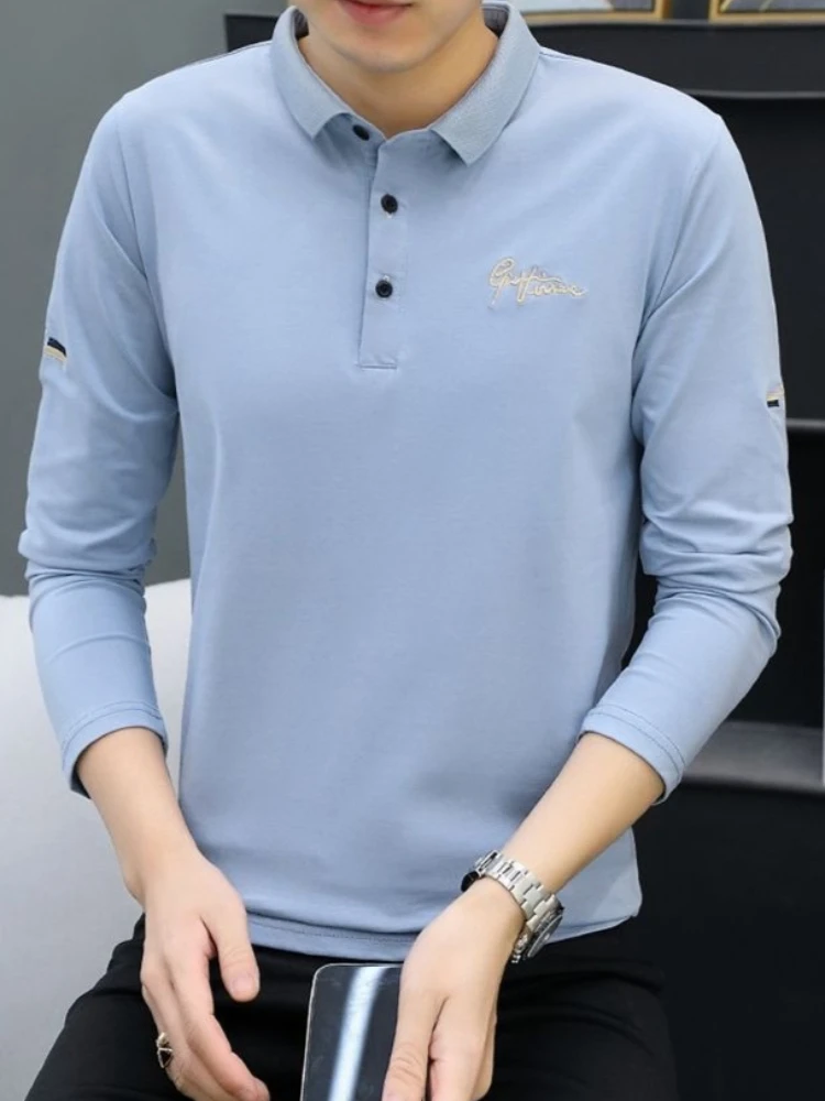 

Stylish Teen Boys' Long Sleeve Polo Shirt Slim Fit Korean Look Pullover High Quality Cotton Elegant Embroidery Casual Wear