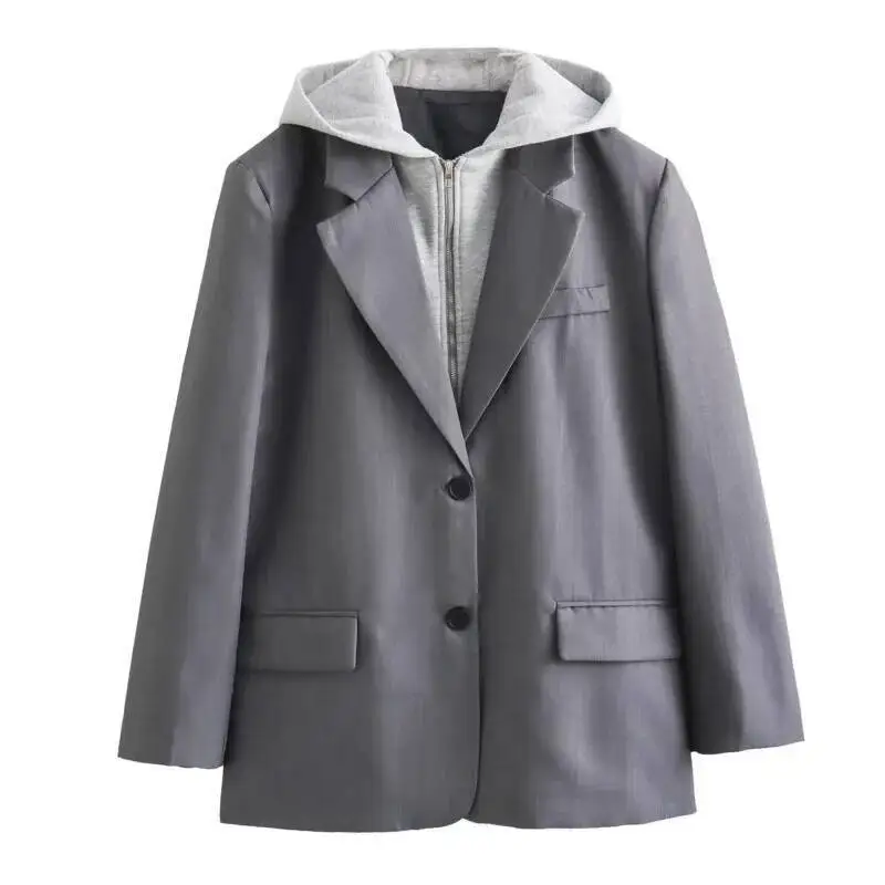 سترة نسائية عصرية للشارع من FANAN مع قلنسوة مرقعة لربيع وخريف سترات جديدة أنيقة مناسبة معاطف عصرية للسيدات