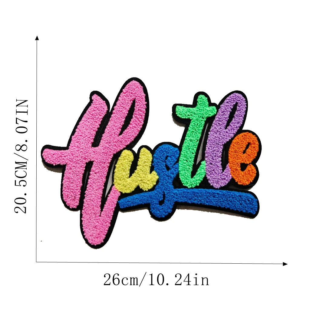Czarne błogosławione kolorowe różowe HUSTLE szenile litery łatka haftowana odzież akcesoria materiałowe naklejki na ubrania