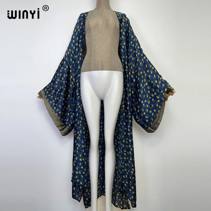 WINYI bright fashion printing sweet lady beach Bohemian long Cardigan Cover-up stitch Cocktail Boho Maxi Holiday party kimono