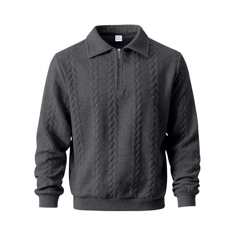 Spring And Autumn Men's Texture Pattern Casual Commuter Simple Texture Pattern Lapel Zipper POLO Sweater