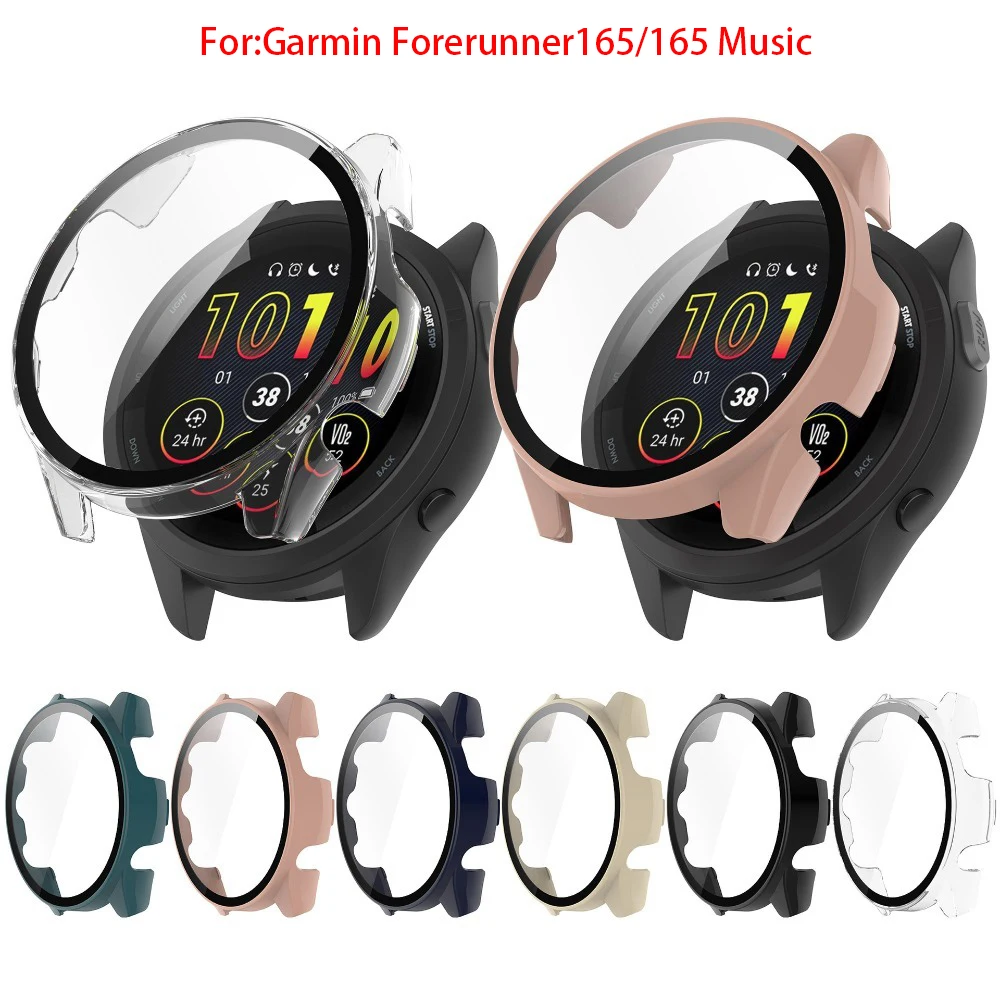 PC Case+Tempered Glass For Garmin Forerunner165 /165 Music Active Full Cover Screen Protector Smartwatch Bumper Cleaning cotton