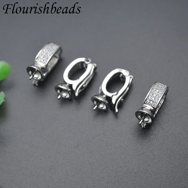 10pcs/lot Good Quality Silver Color CZ Beads Paved Pendant Pinch Bail Clasps with Pin for DIY Jewelry Findings