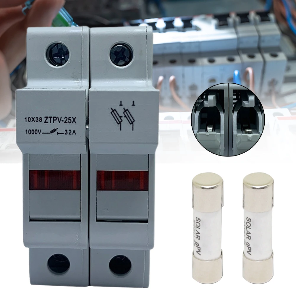 Safe 2P For Solar PV Fuse 1000V DC 10x38mm PV Fuse with LED Fuse Holder Protects For Solar System from Electrical Surges