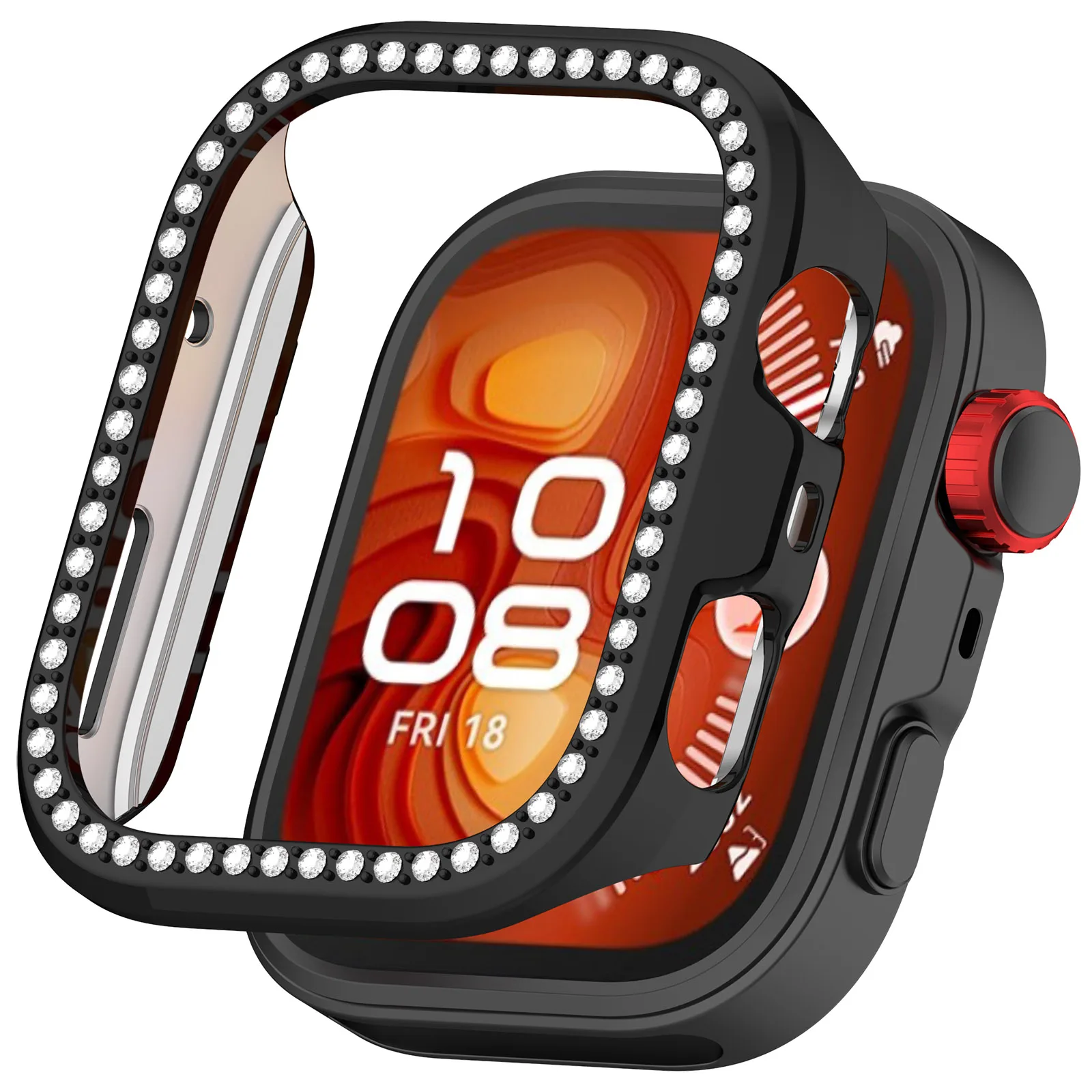 

Чехол для часов Huawei Watch Fit 4 Pro со стразами, полый гальванический чехол для часов из ПК - черный