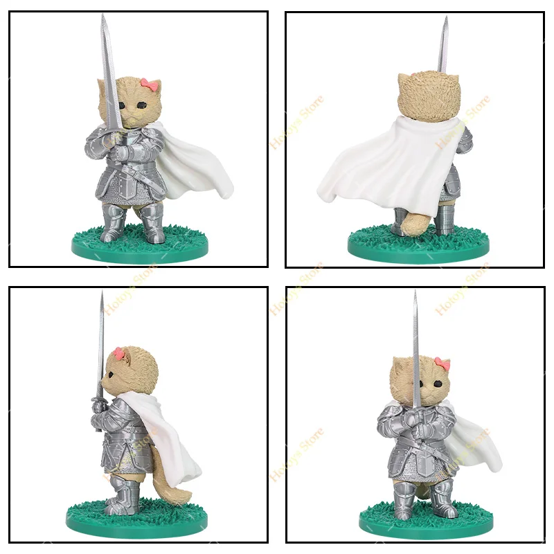 Cute Cat Knight Figure with Pink Bow, Armor & Sword, White Cape Desktop Ornament, 3D Printed Warrior Cat Statue Home Decor Gift