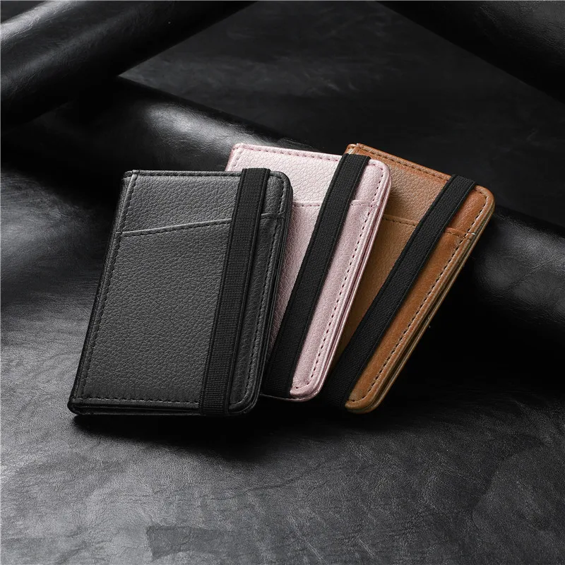 Credit Card Holder Sticker 3M Adhesive PU Leather Magnetic Cardholder Phone Stand Holder Wallet Case Cover Bag Black Rose Gold