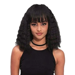Short Bob Wigs Natural Pure Color Wavy Wig With Air Bangs Women's Shoulder Length Wigs Curly Wavy Synthetic Cosplay Wig