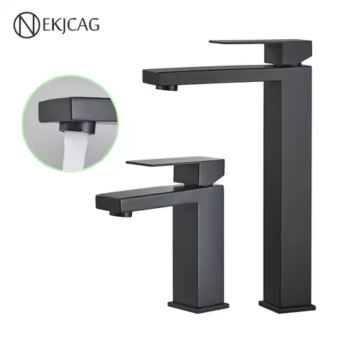 Tall And Short Bathroom Basin Faucet Matte Black 304 Stainless Steel Sink Faucets Deck Mounted Hot And Cold Mixer Tap Crane