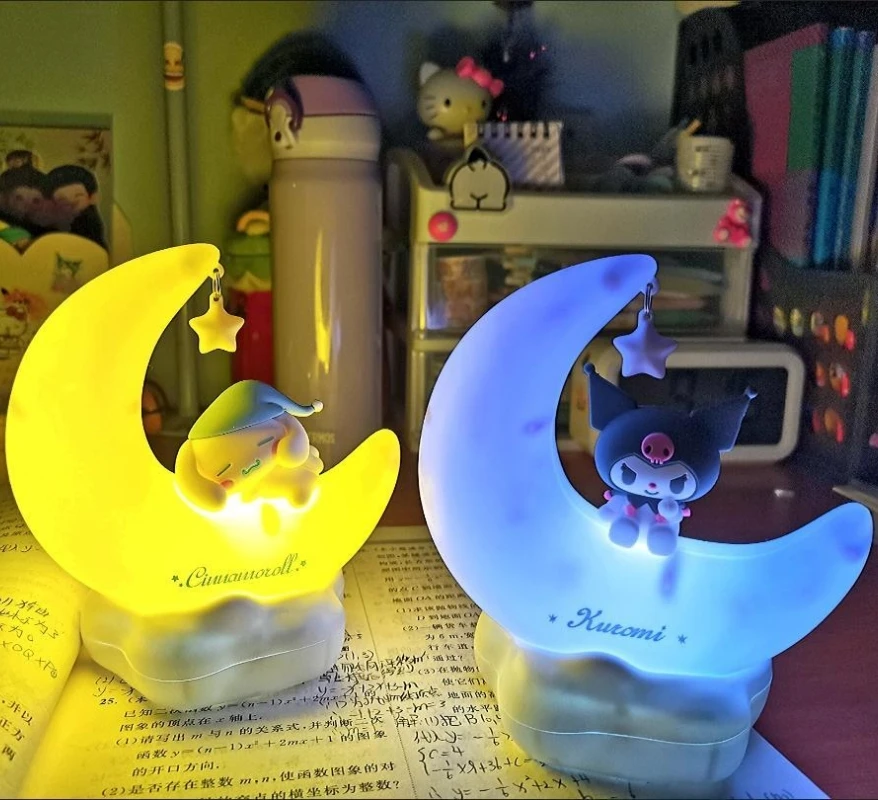 Sanrio Kuromi  Cinnamonroll Moon LED Light Kawaii 3D Cartoon Ornament Cute Beauty Bedroom Night Light Bedside Decor Lamp Gifts