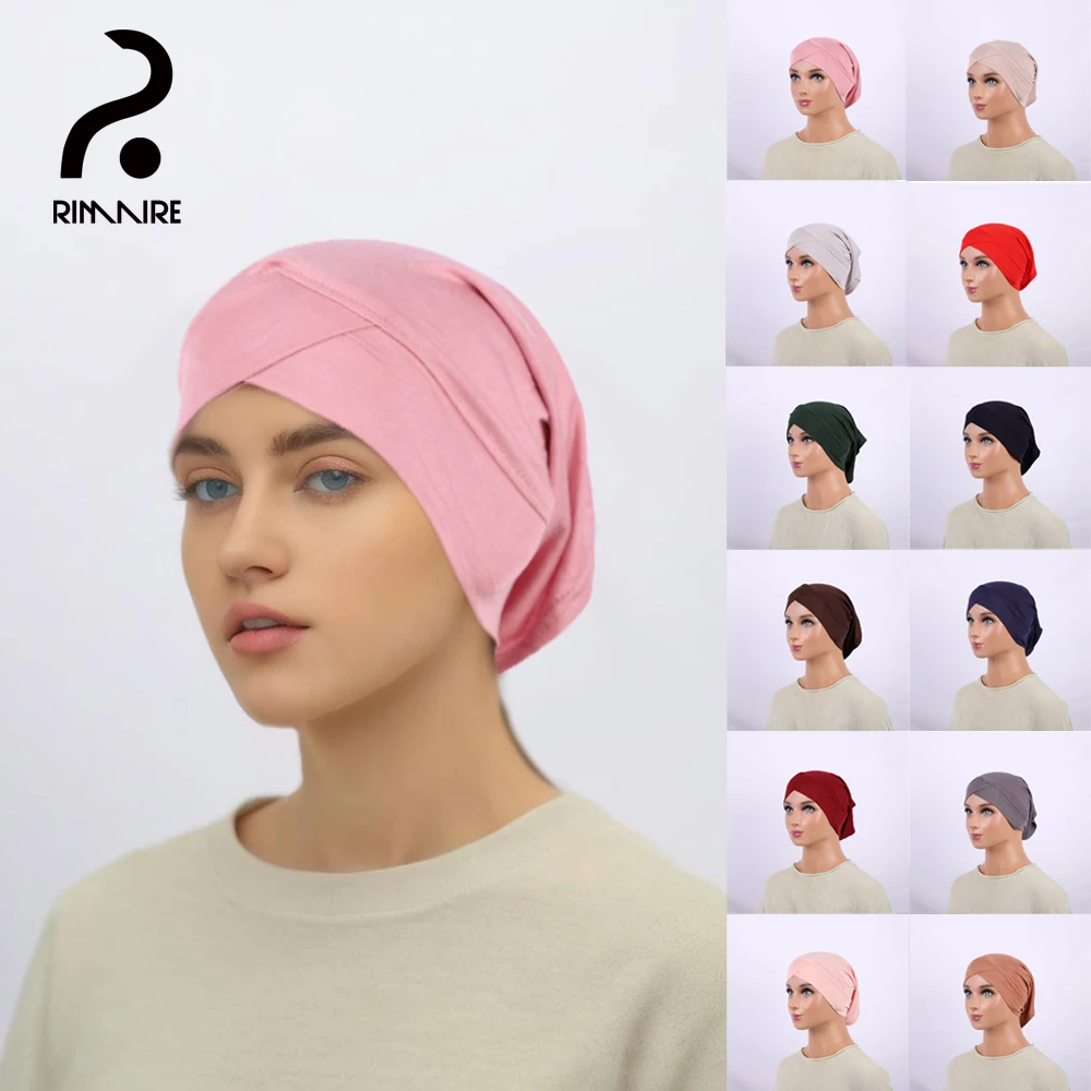 RIMAIRE Pure Color Cotton Elastic and Comfortable Muslim Hijab Bucket Shaped Islamic Hat Hijabs for Women Instant Inner Hijabs