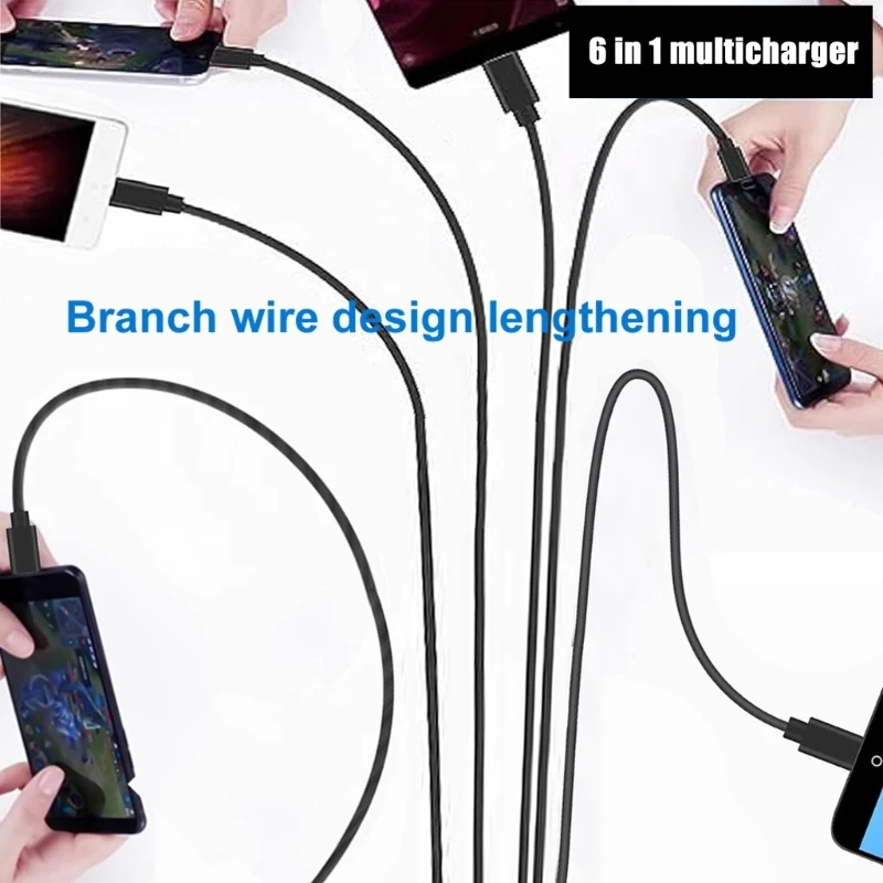 便利なマルチポート充電ケーブル USB C 3xUSB 5Pin および 3xType C インターフェイスアダプターコード、さまざまなガジェット用